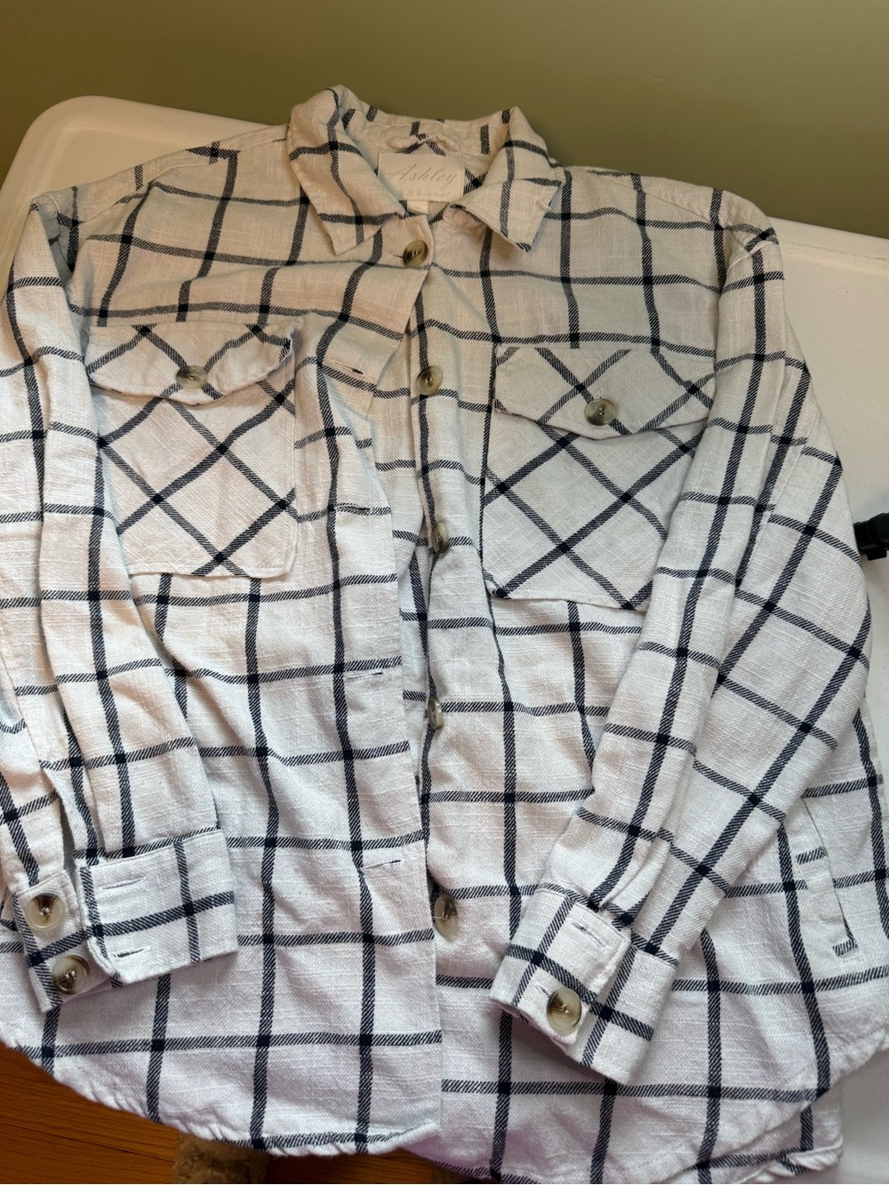 Ashley By 26 International White Plaid Button-Down Shirt